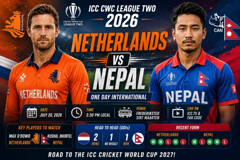 Netherlands vs Nepal ICC CWC League Two 2026