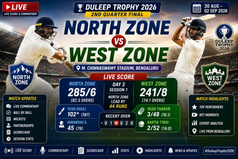 North Zone vs West Zone 2026 Live Score & Updates